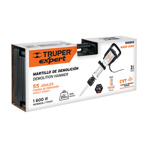 Martillo demoledor HEX 20 kg, 55J, 1600W, TRUPER EXPERT | MADE-20NX | 100893