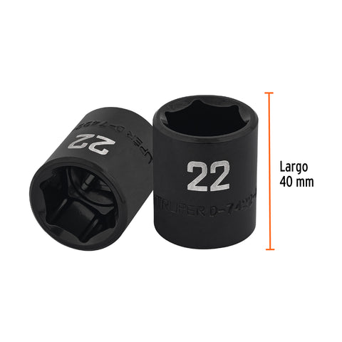 Dado de impacto de 22 mm, 6 puntas, cuadro 1/2', Truper | D-7422-M | 100895