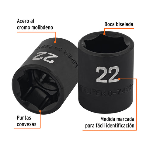 Dado de impacto de 22 mm, 6 puntas, cuadro 1/2', Truper | D-7422-M | 100895