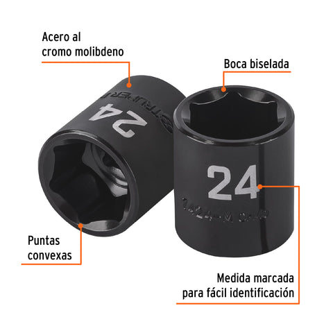 Dado de impacto de 24 mm, 6 puntas, cuadro 1/2', Truper | D-7424-M | 100897