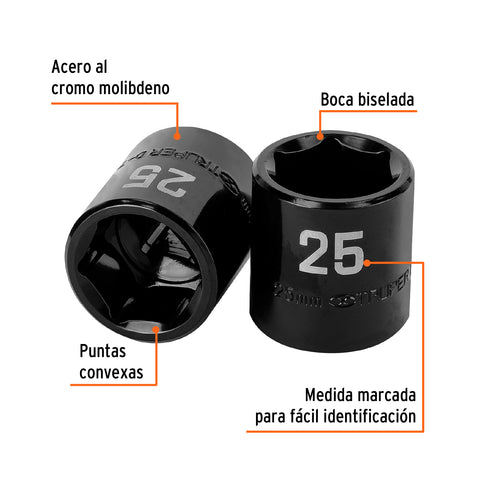 Dado de impacto de 25 mm, 6 puntas, cuadro 1/2', Truper | D-7425-M | 100898