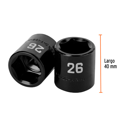 Dado de impacto de 26 mm, 6 puntas, cuadro 1/2', Truper | D-7426-M | 100899