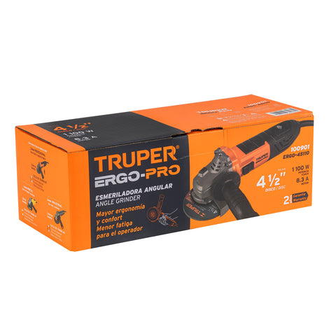 Esmeriladora angular 4-1/2', 1100W, TRUPER ERGO PRO | ERGO-45110 | 100901