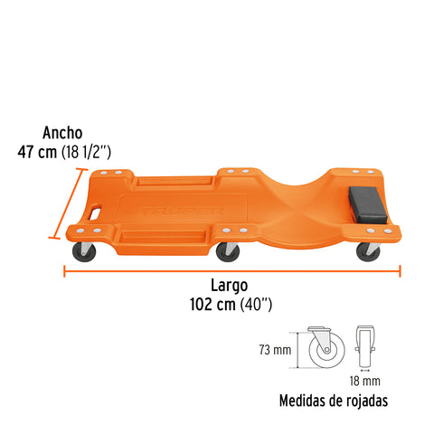 Cama de plástico 40' para mecánico, Truper | CATA-40P | 100904