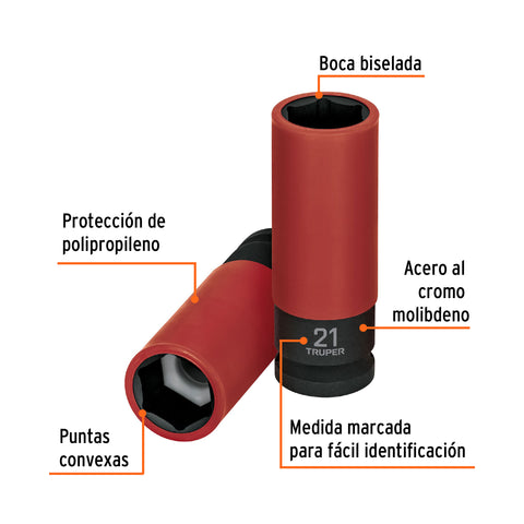 Dado largo impacto prot. plást. 21 mm, 6 puntas, cuadro 1/2' | D-7321-MLPD | 100905