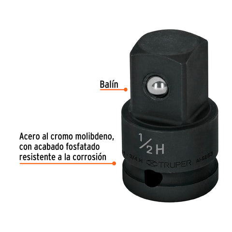 Adaptador de impacto 1/2' (H) x 3/4' (M), Truper | AI-5653 | 100907