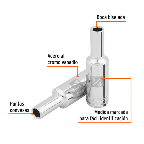 Dado largo de 1/4', 6 puntas, cuadro 3/8', Truper | D-3808-HL | 100919