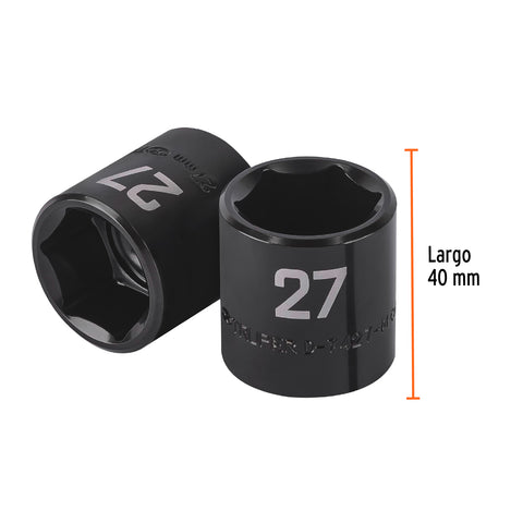 Dado de impacto de 27 mm, 6 puntas, cuadro 1/2', Truper | D-7427-M | 100920