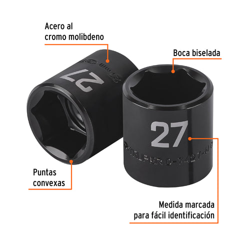 Dado de impacto de 27 mm, 6 puntas, cuadro 1/2', Truper | D-7427-M | 100920