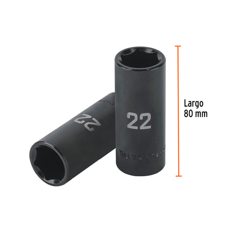 Dado largo impacto de 22 mm, 6 puntas, cuadro 1/2', Truper | D-7322-ML | 100921