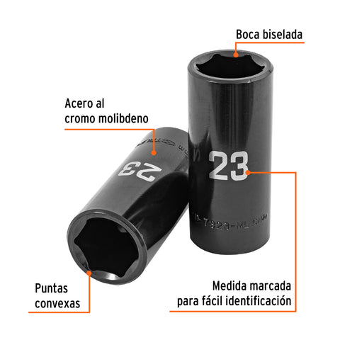 Dado largo impacto de 23 mm, 6 puntas, cuadro 1/2', Truper | D-7323-ML | 100922