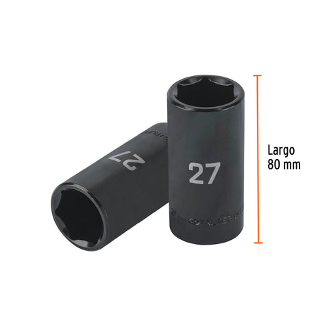 Dado largo impacto de 27 mm, 6 puntas, cuadro 1/2', Truper | D-7327-ML | 100926