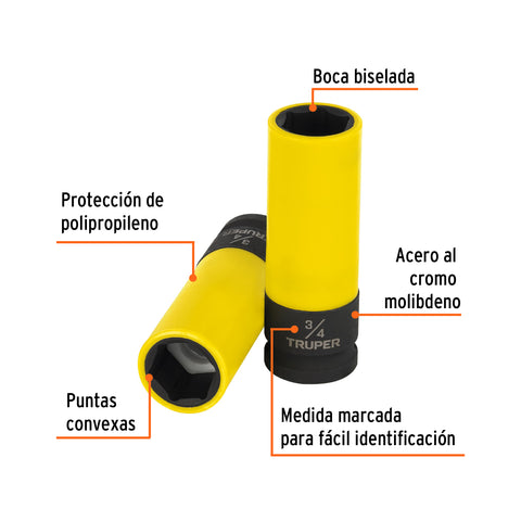 Dado largo impacto prot. plást. 3/4', 6 puntas, cuadro 1/2' | D-7324-HLPD | 100927