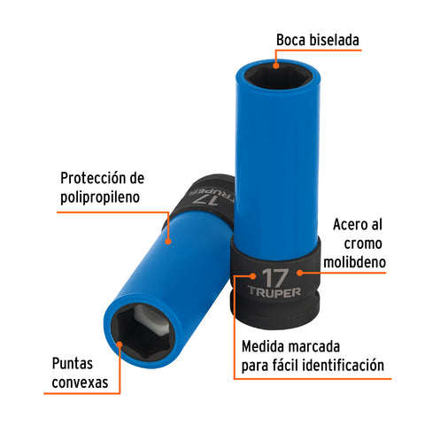 Dado largo impacto prot. plást. 17 mm, 6 puntas, cuadro 1/2' | D-7317-MLPD | 100930