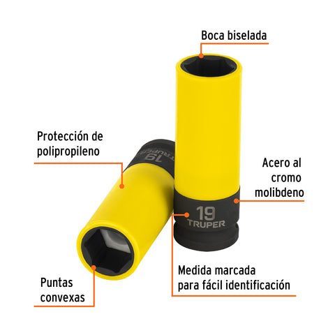Dado largo impacto prot. plást. 19 mm, 6 puntas, cuadro 1/2' | D-7319-MLPD | 100931