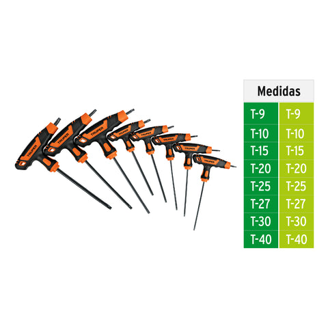 Juego de 8 llaves torx extralargas con mango T, TRUPER | TORX-8TLX | 100935