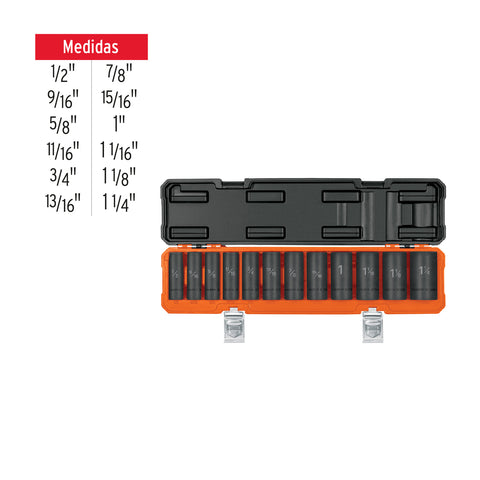 Juego de 12 dados largos cuadro 1/2' de impacto 6 puntas std | JDI-1/2X12HL | 100945