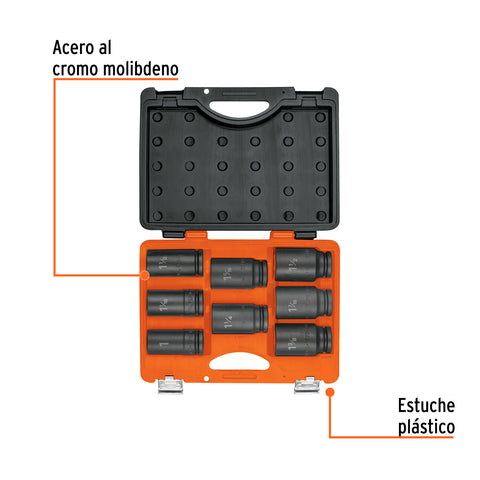Juego de 8 dados largos cuadro 3/4' de impacto 6 puntas std | JDI-3/4X8HL | 100948