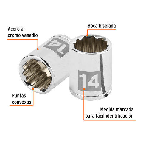 Dado de 14 mm, 12 puntas, cuadro 1/4', Truper | D-1414-BM | 100953