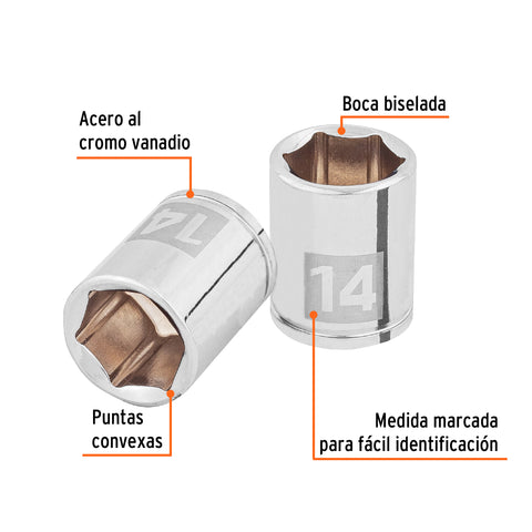Dado de 14 mm, 6 puntas, cuadro 1/4', Truper | D-1414-M | 100967