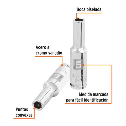 Dado largo de 5 mm, 6 puntas, cuadro 1/4', Truper | D-1405-LM | 100969