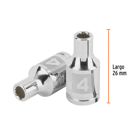 Dado de 4 mm, 12 puntas, cuadro 1/4', Truper | D-1404-BM | 100973