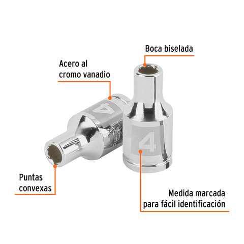 Dado de 4 mm, 12 puntas, cuadro 1/4', Truper | D-1404-BM | 100973