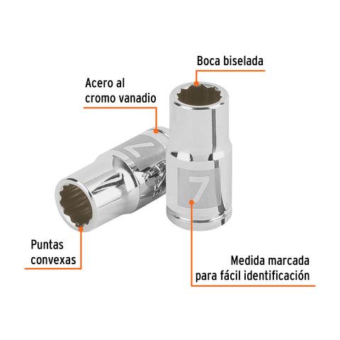 Dado de 7 mm, 12 puntas, cuadro 1/4', Truper | D-1407-BM | 100979