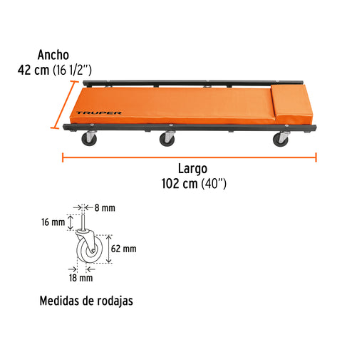 Cama de acero 40' para mecánico, Truper | CATA-40 | 10097