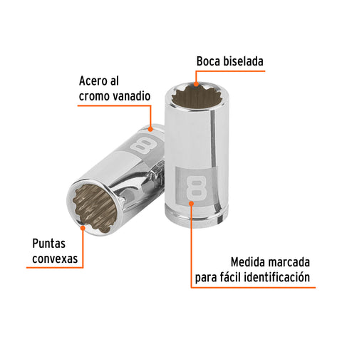 Dado de 8 mm, 12 puntas, cuadro 1/4', Truper | D-1408-BM | 100980