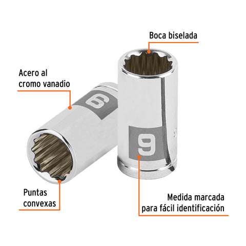 Dado de 9 mm, 12 puntas, cuadro 1/4', Truper | D-1409-BM | 100981