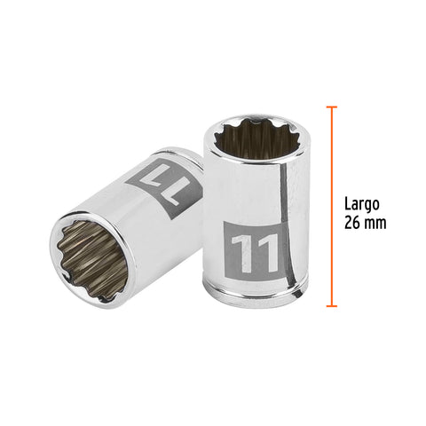 Dado de 11 mm, 12 puntas, cuadro 1/4', Truper | D-1411-BM | 100984