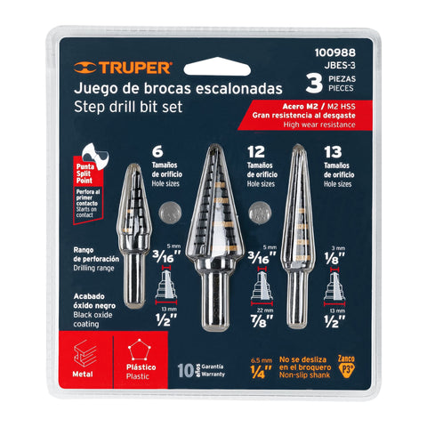 Juego de 3 brocas escalonadas de óxido negro, Truper | JBES-3 | 100988