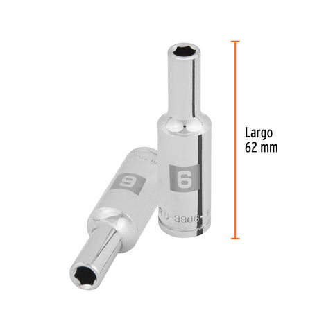 Dado largo de 6 mm, 6 puntas, cuadro 3/8', Truper | D-3806-HM-L | 100991