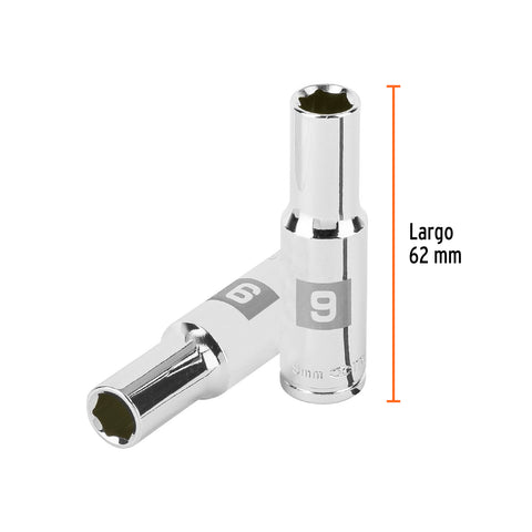 Dado largo de 9 mm, 6 puntas, cuadro 3/8', Truper | D-3809-HM-L | 100994