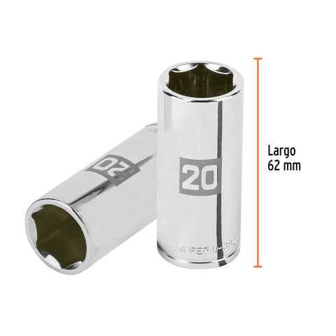 Dado largo de 20 mm, 6 puntas, cuadro 3/8', Truper | D-3820-HM-L | 100995
