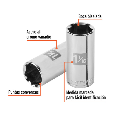 Dado largo de 1-1/16', 6 puntas, cuadro 1/2', Truper | D-1234-HL | 100997