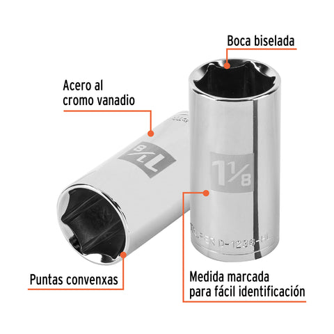 Dado largo de 1-1/8', 6 puntas, cuadro 1/2', Truper | D-1236-HL | 100998