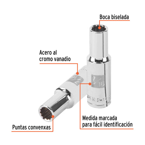 Dado largo de 7/16' 12 puntas, cuadro 1/2', Truper | D-1214-EL | 101003