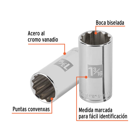Dado largo de 1-3/16' 12 puntas, cuadro 1/2', Truper | D-1238-EL | 101004