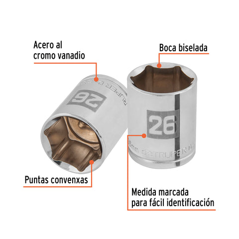Dado de 26 mm, 6 puntas, cuadro 1/2', Truper | D-1226-M | 101006