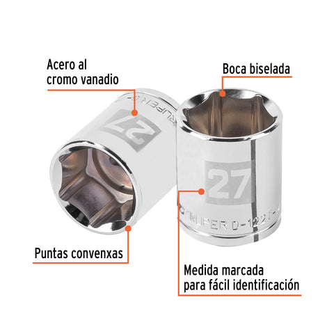 Dado de 27 mm, 6 puntas, cuadro 1/2', Truper | D-1227-M | 101007