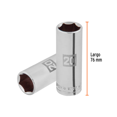 Dado largo de 20 mm, 6 puntas, cuadro 1/2', Truper | D-1220-ML | 101008