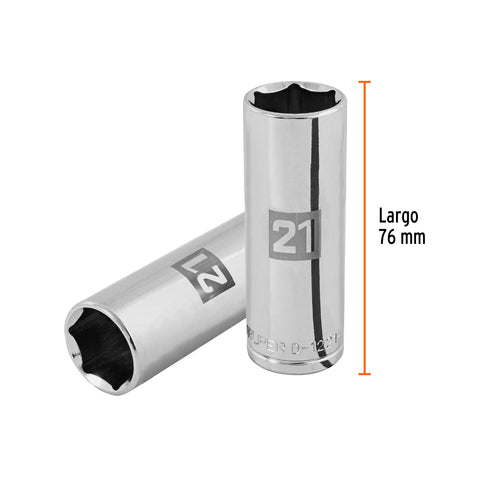Dado largo de 21 mm, 6 puntas, cuadro 1/2', Truper | D-1221-ML | 101009
