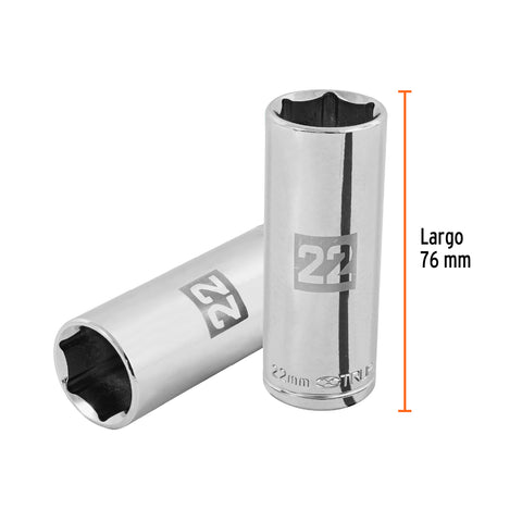 Dado largo de 22 mm, 6 puntas, cuadro 1/2', Truper | D-1222-ML | 101010