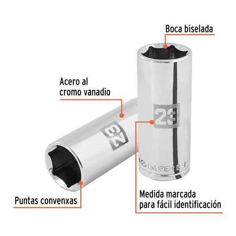 Dado largo de 23 mm, 6 puntas, cuadro 1/2', Truper | D-1223-ML | 101011