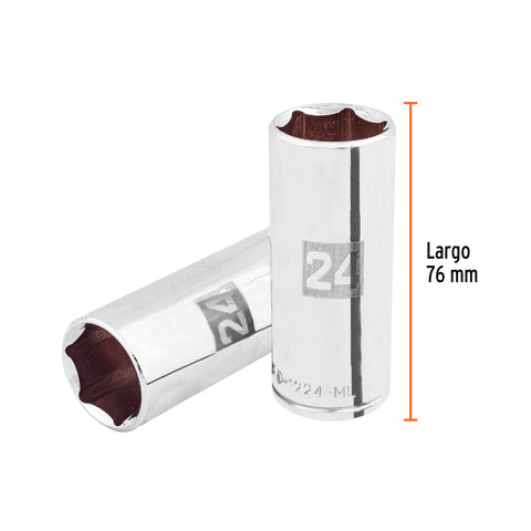 Dado largo de 24 mm, 6 puntas, cuadro 1/2', Truper | D-1224-ML | 101012