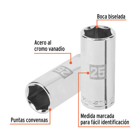 Dado largo de 25 mm, 6 puntas, cuadro 1/2', Truper | D-1225-ML | 101013