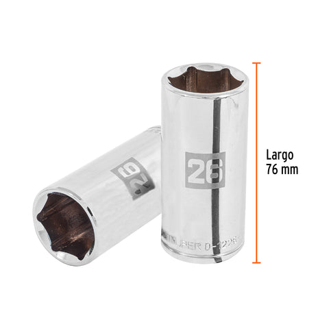 Dado largo de 26 mm, 6 puntas, cuadro 1/2', Truper | D-1226-ML | 101014