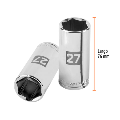 Dado largo de 27 mm, 6 puntas, cuadro 1/2', Truper | D-1227-ML | 101015